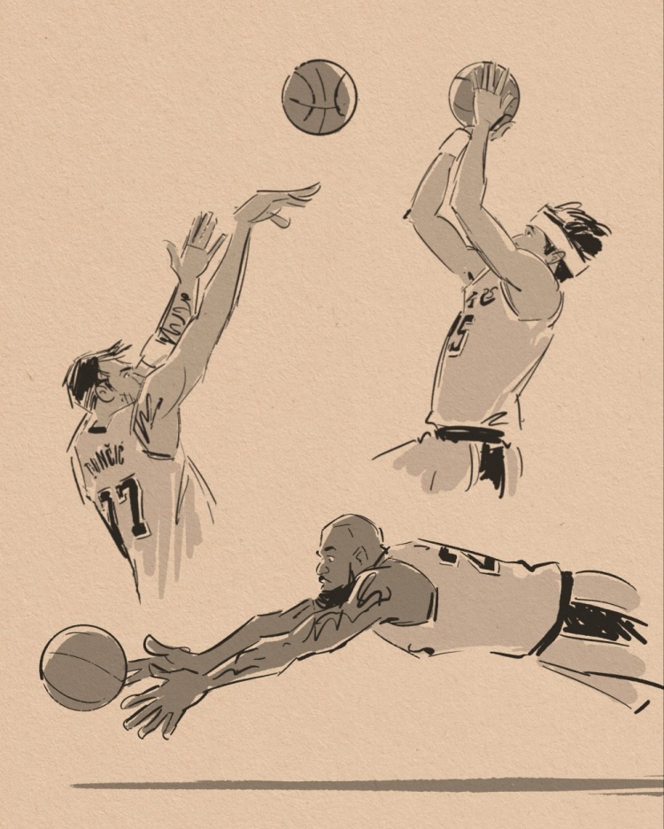 云开体育-壁纸请收藏！美漫画家晒作品 老詹鱼跃&amp;小里1+2&amp;东契奇绝平全都有